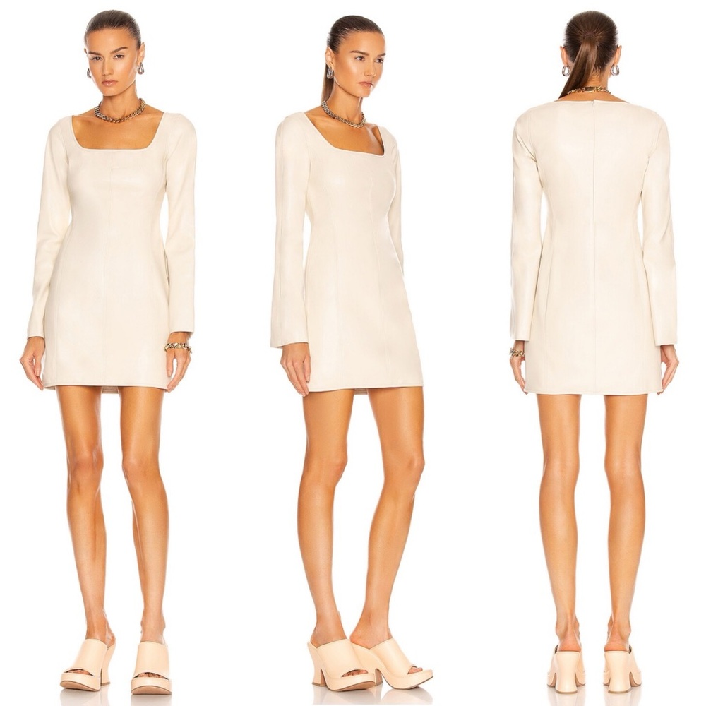 ALEXIS Vanna Ivory Cream Faux Leather Mini Dress Womens Large EUC $385